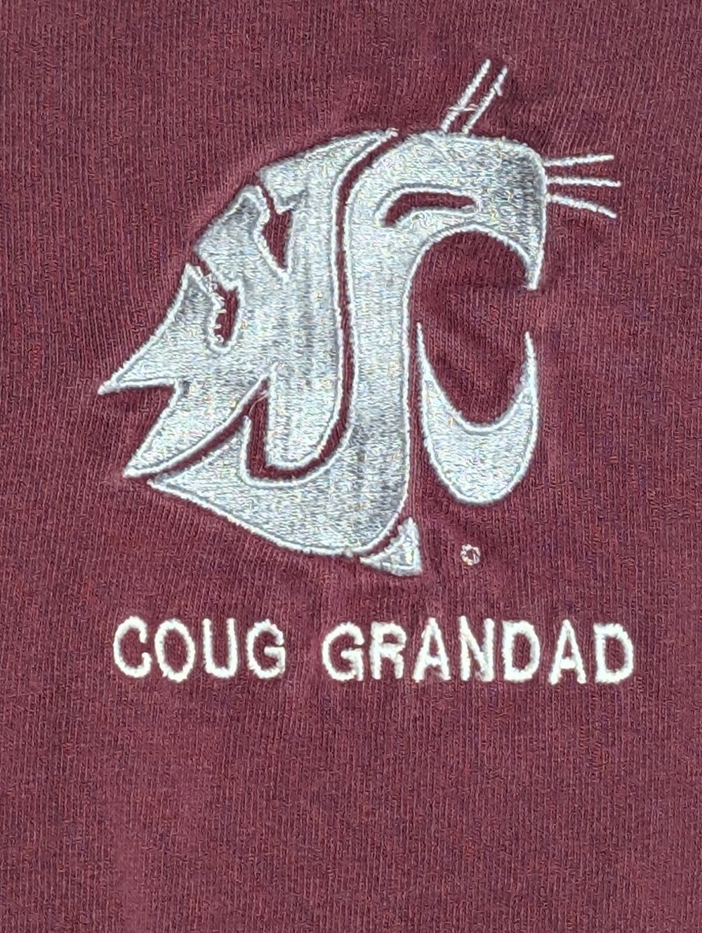 Vintage WSU Cougars "Coug Grandad" Embroidered Tee - Maroon - Size L - Picture 3 of 5